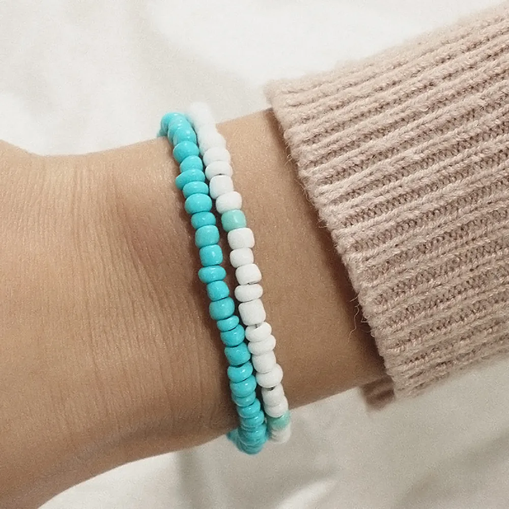 Женские браслеты простые круглые жемчужные бусины белый зеленый эластичный