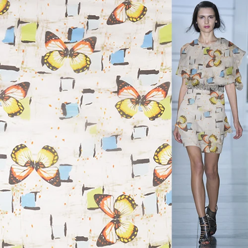 Big butterfly print 100% Pure silk organza satin fabric animal design SOZ143 | Дом и сад