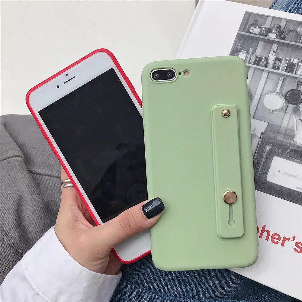 Bracket Wrist Strap Candy Color TPU Soft silicone Cover Coque on for iPhone 5 5S SE 6 6S 7 8 Plus X XR XS Max case fundas |