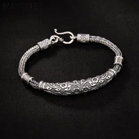 4mm width s925 sterling silver plum embossed pattern retro personality braided twist ladies bracelet birthday gift