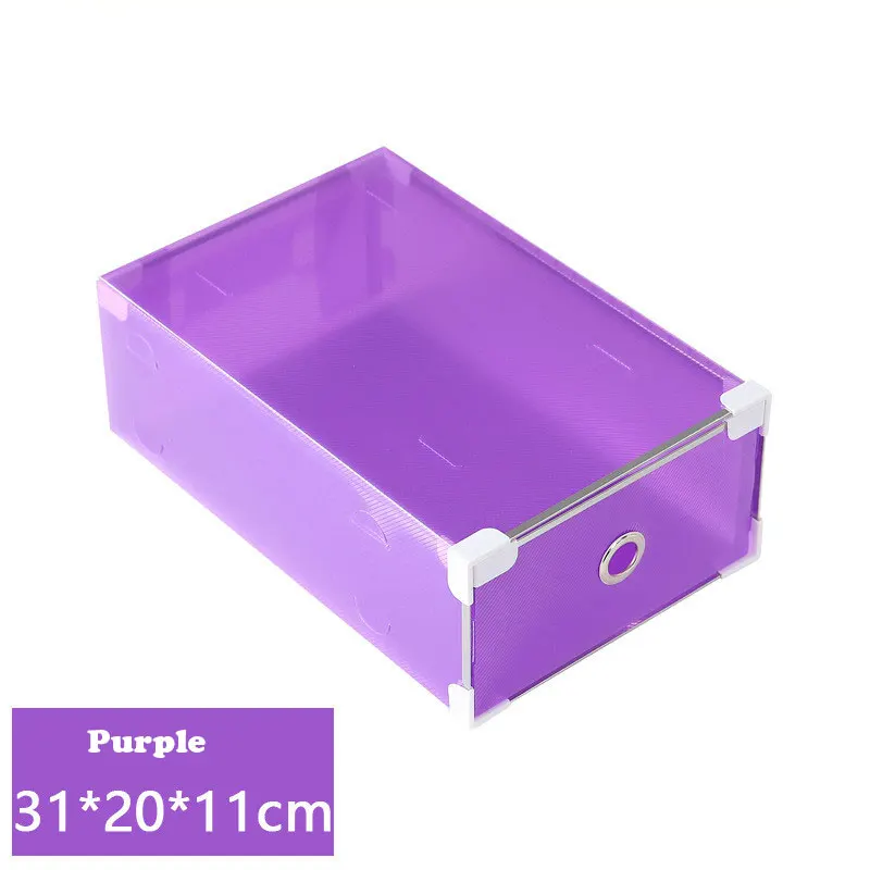 Purple(M) Экологичная прозрачная вешалка для обуви, пластиковая прямоугольная коробка для хранения, органайзер для обуви, утолщенный ящик для обуви, коробка для дома, Штабелируемая коробка - Цвет: Purple(M)