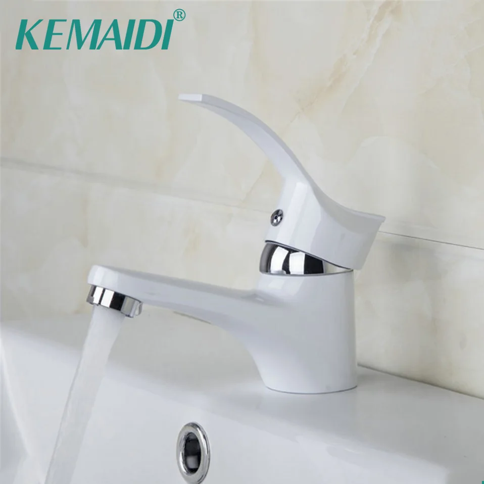 

KEMAIDI Bathroom Faucet Basin Sink Faucet Hot&Cold Water Mixer Tap White Single Handle Bathroom Sold Brass Bathroom Sink Faucets