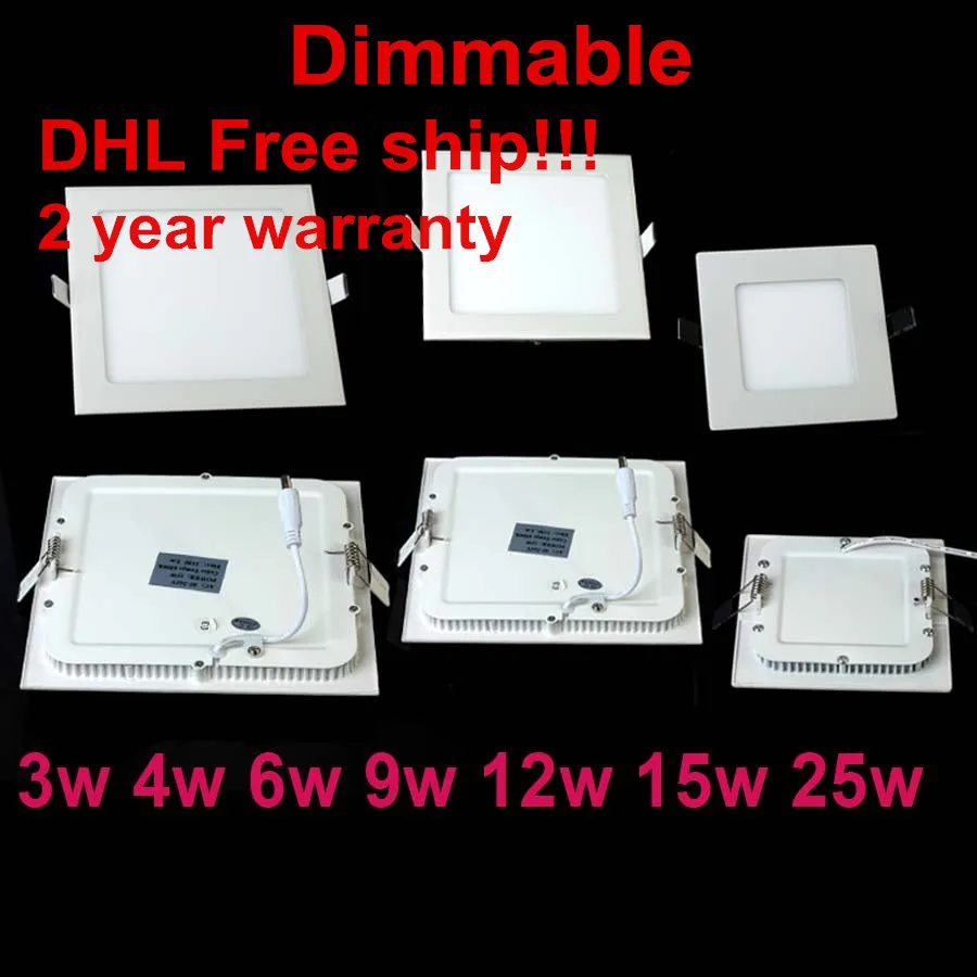 

20pcs/lot Dimmable Ultra thin 3W/4W/ 6W / 9W / 12W / 15W/ 25W LED Ceiling Recessed Grid Downlight / Slim Square Panel Light