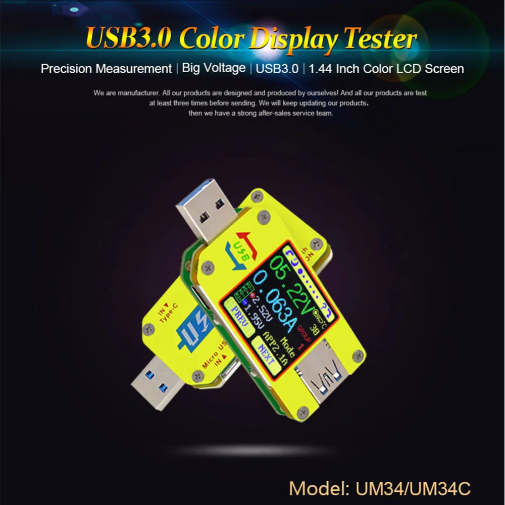 UM34 UM34C Для APP USB 3,0 Тип-C DC Вольтметр Амперметр Напряжение измеритель тока, для батареи зарядки измерения Кабельный тестер сопротивления