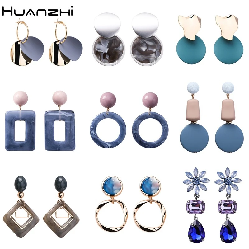HUANZHI лето 2019 новый синий акриловый кристалл геометрический дизайн округлый