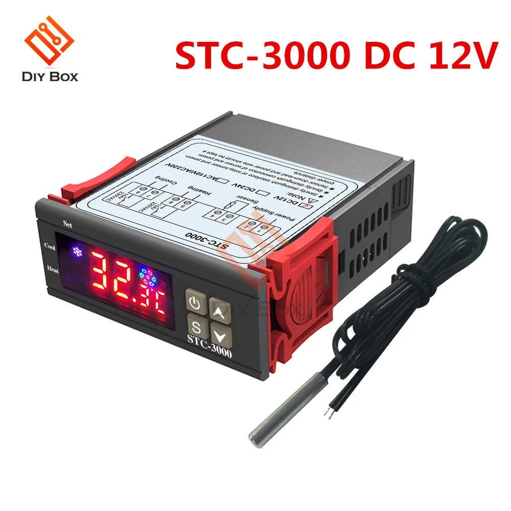 STC-3000 DC 12V STC-1000 3000 3008 двойной светодиодный цифровой термостат регулятор температуры DC 12 В 24 В AC 110 В 220 в регулятор нагрева и охлаждения - Цвет: STC-3000 DC 12V