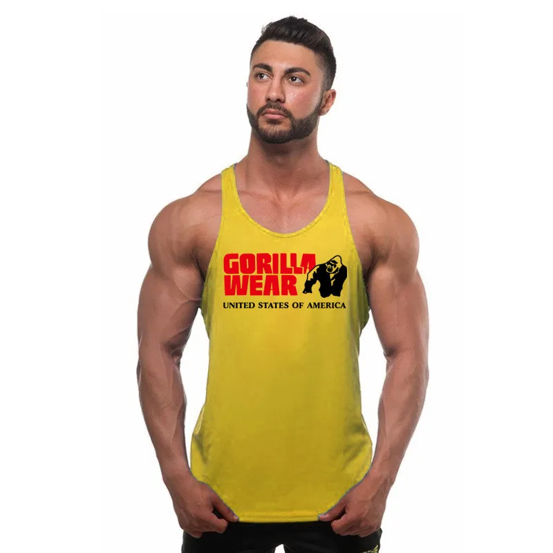 Gorilla wear yellow Бренд для бодибилдинга спортивные мужские Майки Спортивная безрукавка Спортивная Фитнес Мужская одежда для спортзала без рукавов рубашки мускулатуры - Цвет: Gorilla wear yellow
