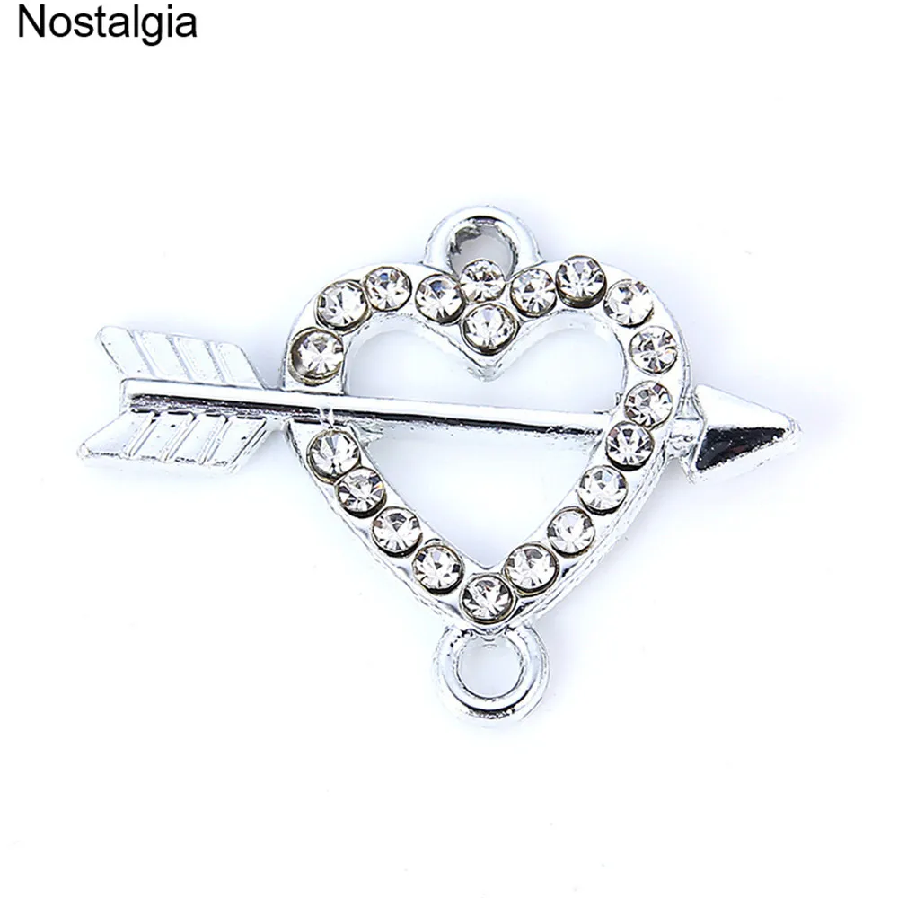 

Nostalgia 10Pcs Crystal Heart Arrow Bracelet Charms Trendy Connectors For Making Jewelry 18*24MM