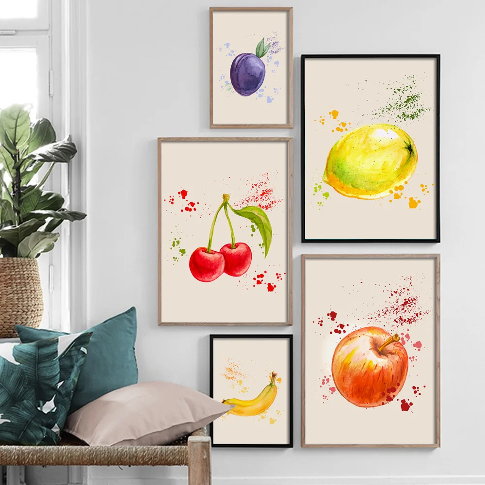 

Banana Apple Strawberry Fruits Vegetables Wall Art Canvas Painting Nordic Posters and Prints Wall Pictures for Living Room Decor