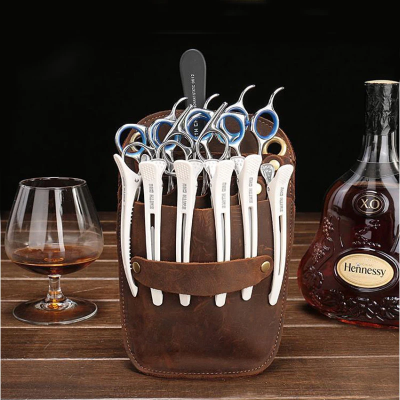 

Scissors Bag Genuine Leather Hair Care Tools Salon Barber tooled Holster Toolkit Hairdressing Pockets Hairstylist Pouch Bags