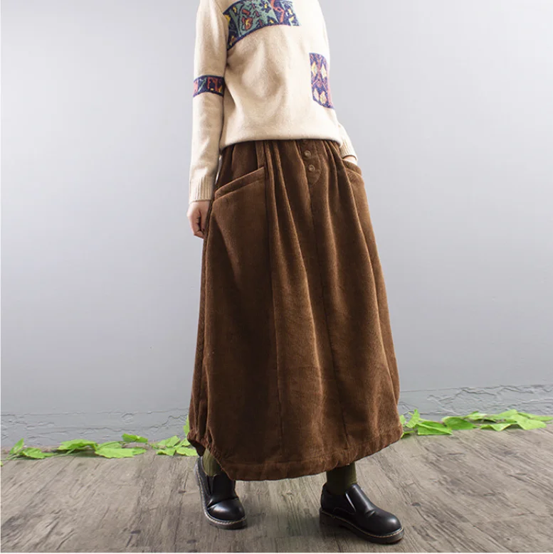 Осень-зима юбка ретро Женская Толстая Флисовая теплая Вельветовая с эластичной