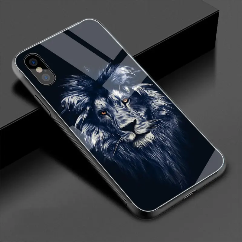 Модный чехол из закаленного стекла с дизайном льва Для iPhone 11 Pro 6 6S Plus 7 8 Plus X XS XR XS Max