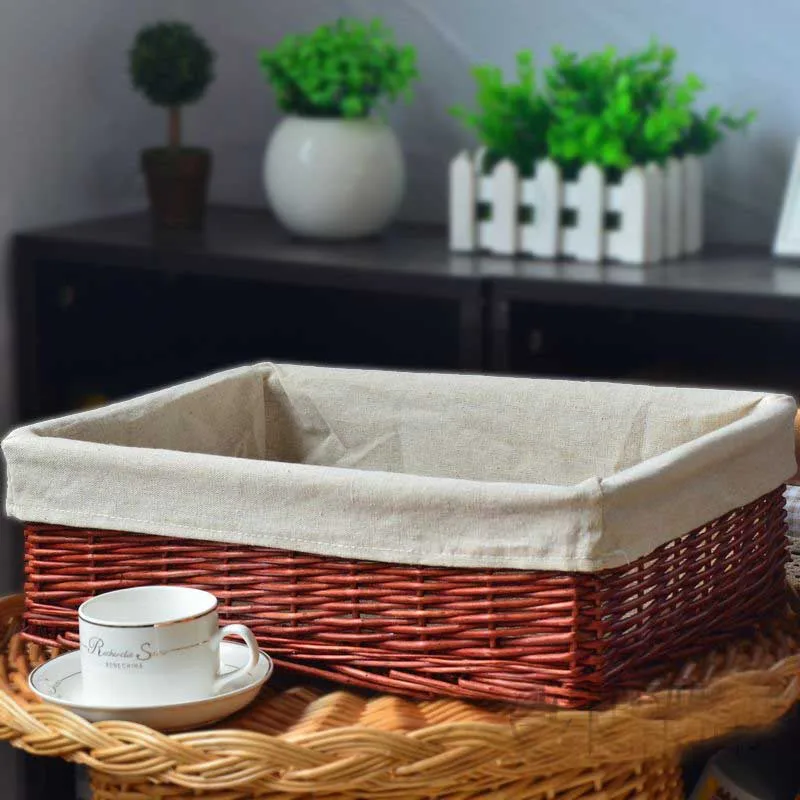 Большой размер 40 см прямоугольная плетеная корзина для хранения винтажная