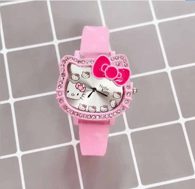 Дети hello Kitty мультфильм девушка студентка силиконовая лента кошка голова милые часы женщины - Цвет: Розовый