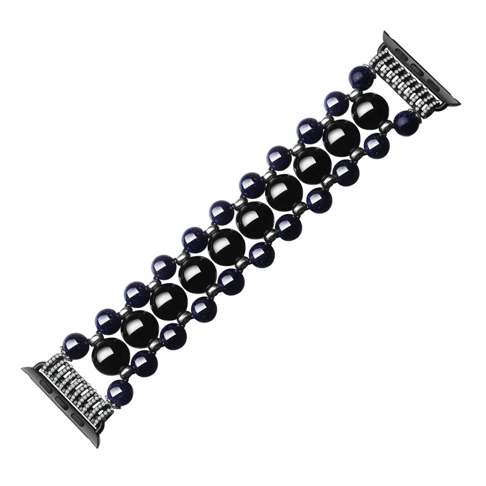 black three beads Сменный ремешок для наручных часов Apple Watch iWatch серии 5, 4, 3, 2, 1, Модный Черный бисером искусственный Агат Для женщин браслет 38/42/40/44 мм ремешок - Цвет ремешка: black three beads