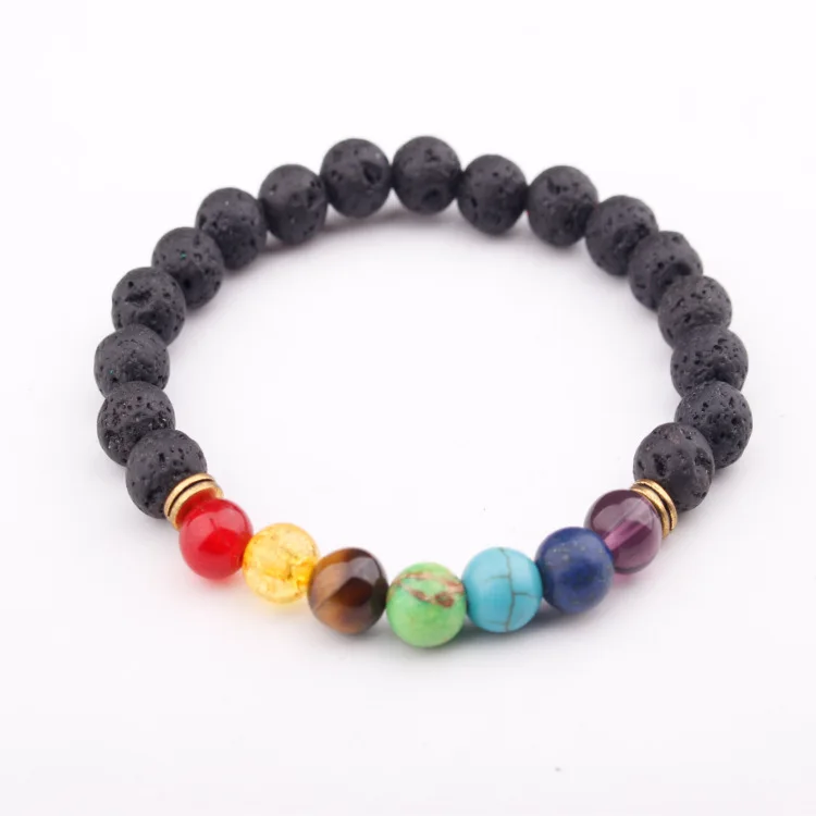 8 мм Новые 7 Чакра тревожные браслеты черный Природный камень бусы из лавы браслет