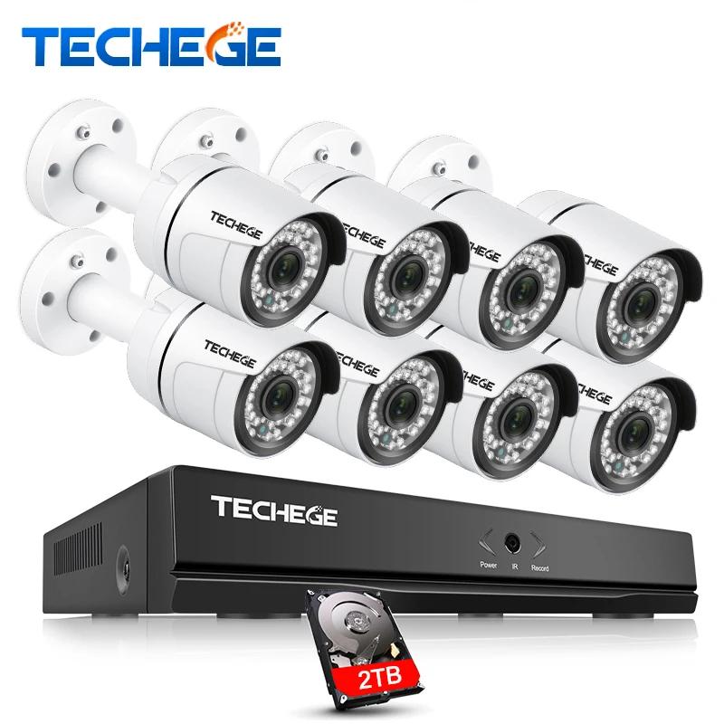 Techege 8CH 1080 P 48 В POE NVR 2.0MP 3000tvl ночного видения IP Камера P2P облако Системы CCTV
