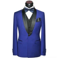 handsome navy blue one buttons groomsmen peaked lapel groom tuxedos men suits weddingpromdinner best man blazer 3 piece suit