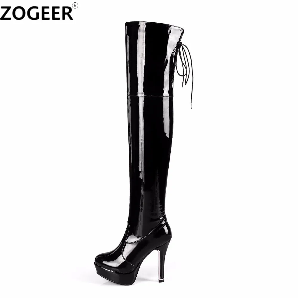 Зимние женские высокие сапоги модные ботфорты красные пикантные на платформе