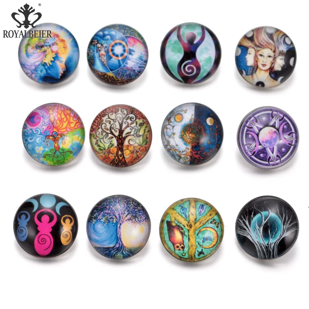 RoyalBeier Tree of Life 18mm Snap Buttons 12pcs/Lot Convex Glass Snaps Fit DIY Bracelets For Charming Unisex Jewelry Bijoux | Украшения и