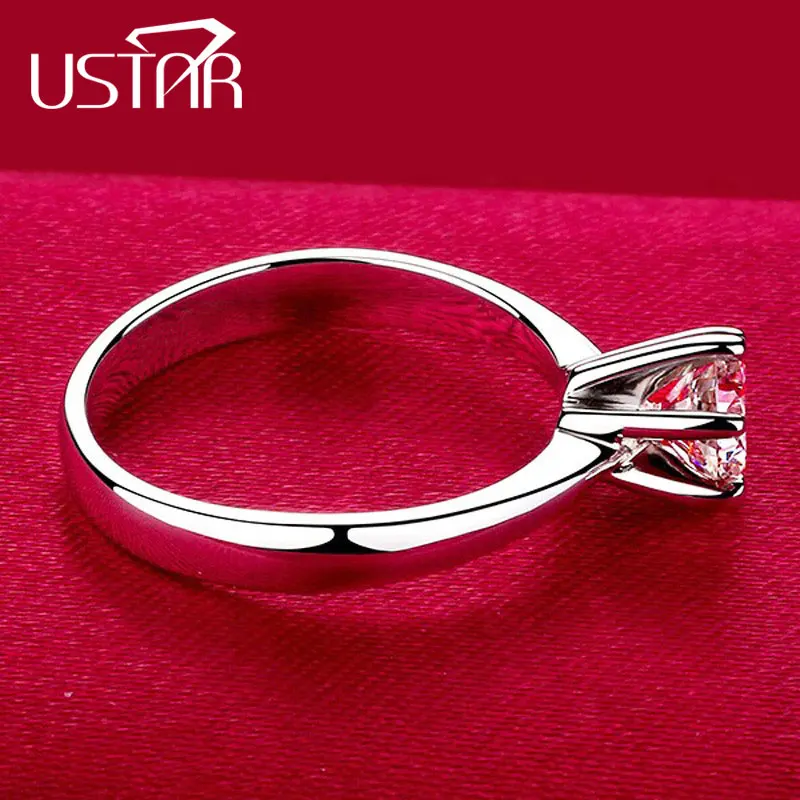 USTAR, классические кольца с шестью когтями, 1 карат, 6 мм, циркон, обручальные кольца для женщин, ювелирные изделия серебряного цвета, обручальные кольца для женщин, Anel Bijoux, подарок
