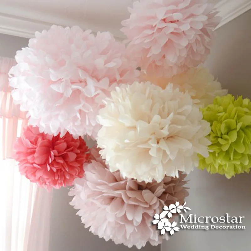 5 шт. 20 см ткани Бумага Pom Poms Свадебные украшения шарики из искусственных цветов