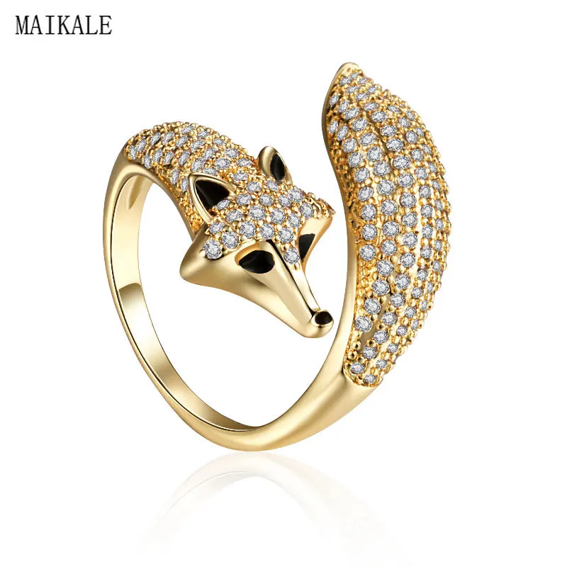 MAIKALE, очаровательные Регулируемые кольца с лисой для женщин, фианит, Открытое кольцо, золото, серебро, цвет, браслет на палец, корейская мода, ювелирные изделия, подарки