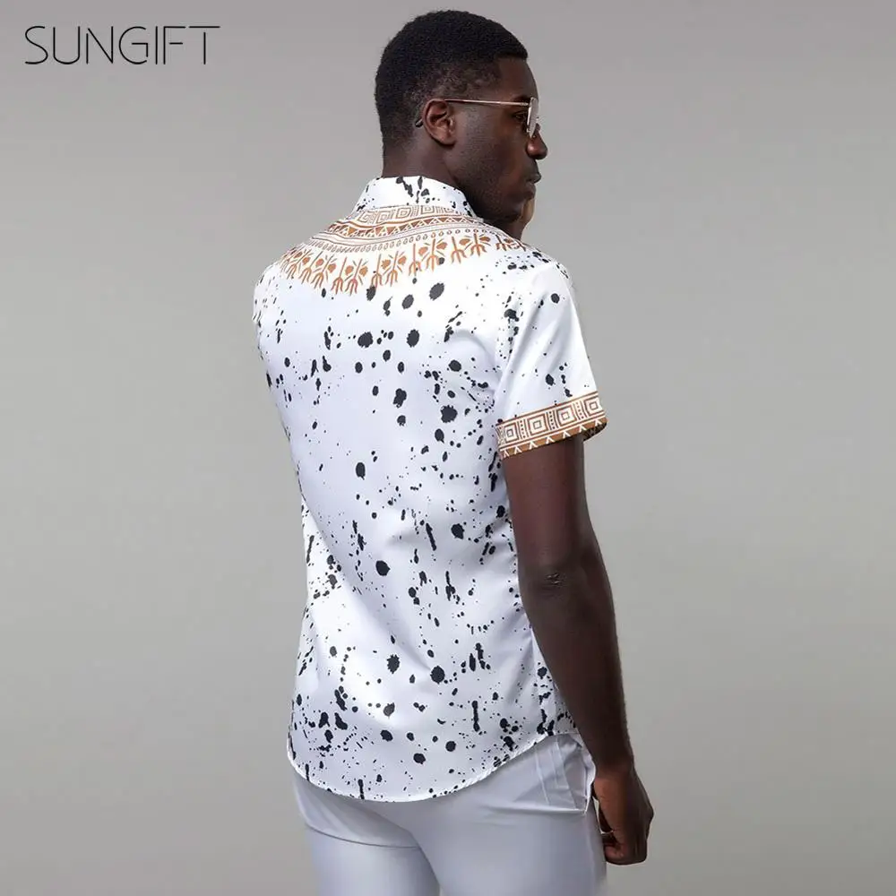 SUNGIFT африканская Мужская рубашка с короткими рукавами и пуговицами Дашики