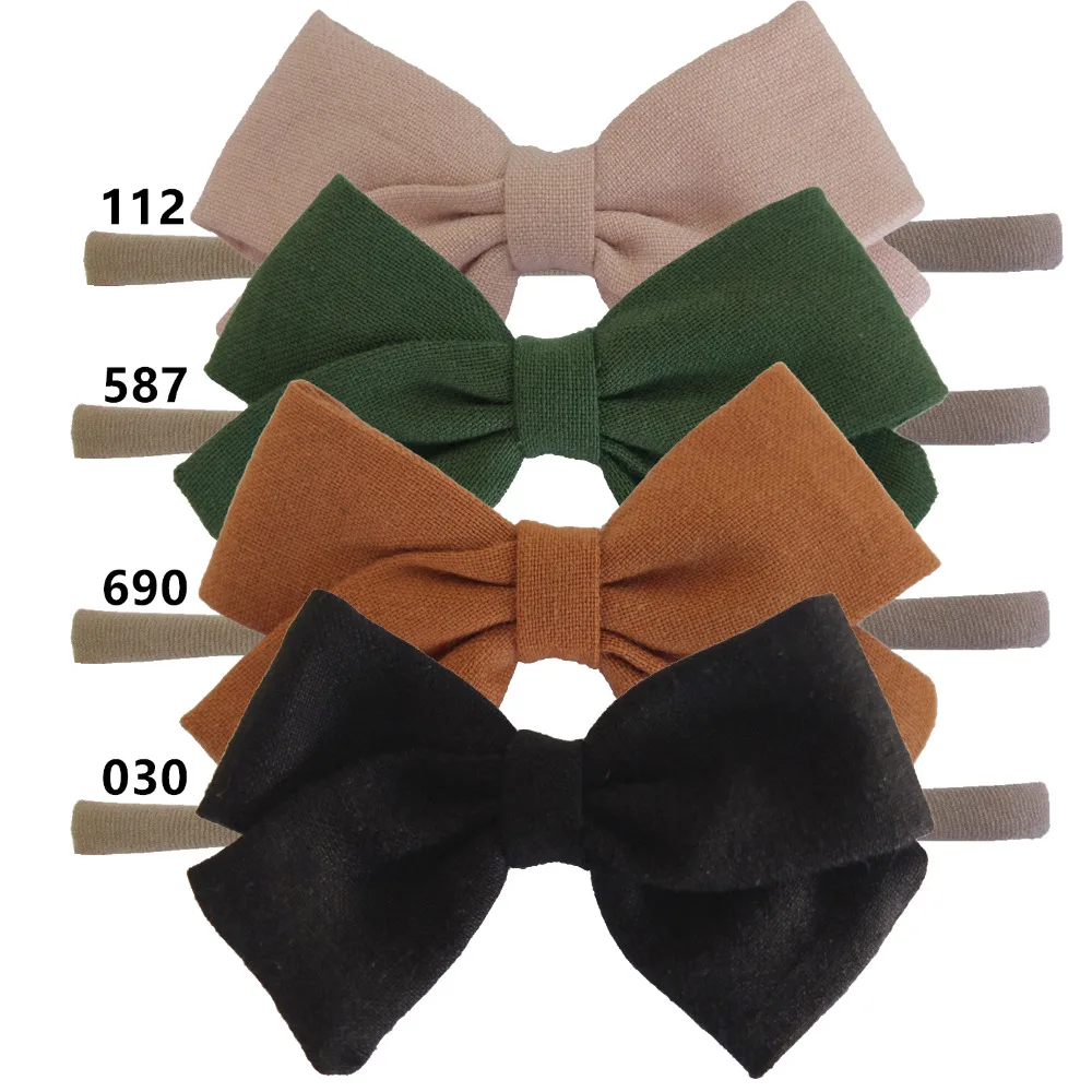 4 шт./лот нейлоновая повязка на голову с бантом для школьниц из хлопка и льна