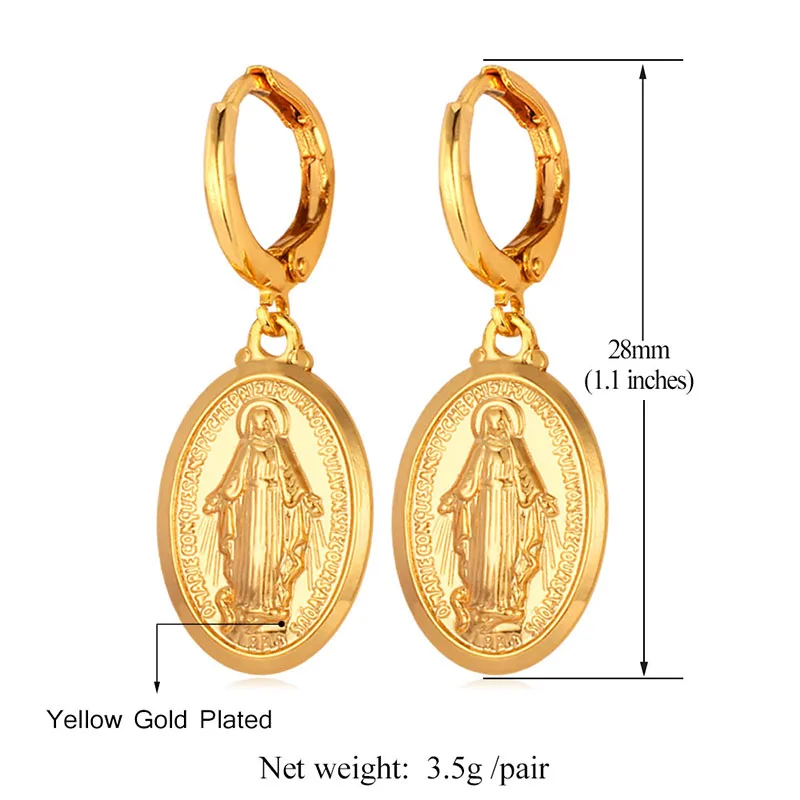 Женские серьги Collare Virgin Mary золотистые/Серебристые католические капельки