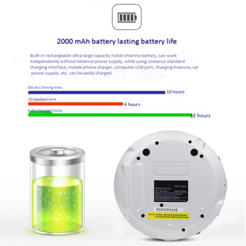 Портативный CD-плеер Walkman противоударный с защитой от царапин Поддержка дисков Тип MP3/CD/CD-ROM тяжелый бас петля воспроизведения ЖК-экран проводное управление