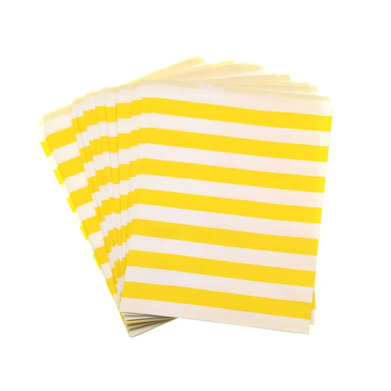 yellow 100 шт цветные мешки для конфет в полоску, пищевые жиростойкие бумажные конфеты, буфет, подарок для детей, свадебные украшения, принадлежности для дня рождения - Цвет: yellow