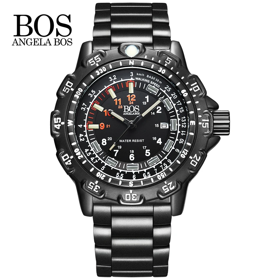 ANGELA BOS известный бренд военные супер светящиеся часы мужские