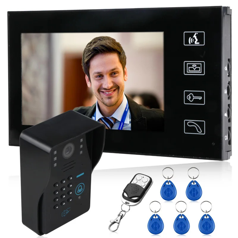 

7" LCD Touch Monitor Wired Video Intercom Doorbell System Kits support Keypad password ID keyfob Remote Unlock for Villa Home