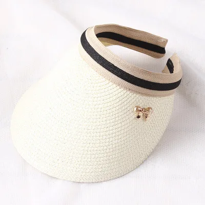 Новые женские солнцезащитные шляпы, соломенные козырьки ручной работы, летние шляпы для родителей и детей, Пляжная Шляпа - Цвет: Milk white