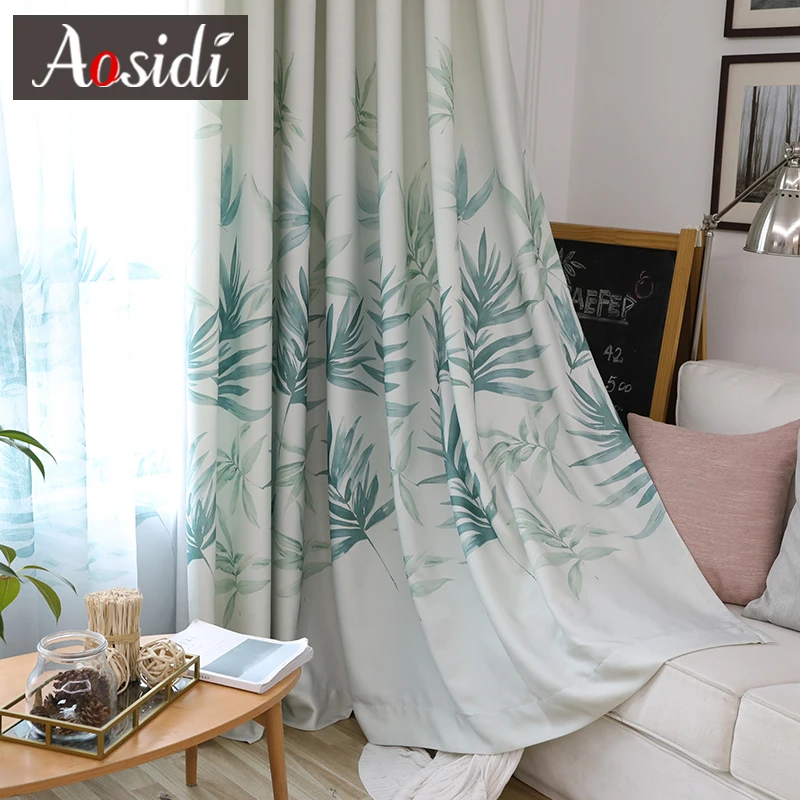 Green Curtains Зеленые листья, принтованные занавески для гостиной, спальни, на окно, современный отвесный тюль и занавески, роскошные китайские занавески, тканевые жалюзи - Цвет: Green Curtains