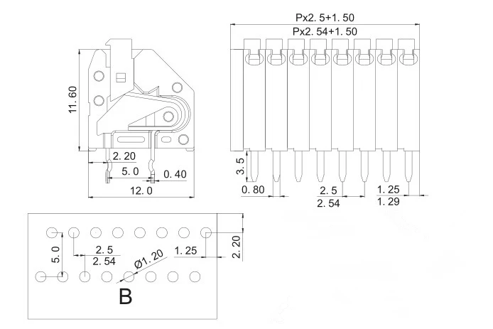 KF250-2.54MM B foot Пружинный PCB Соединительный терминал KF250-2.5mm/2,54 мм/3,5 мм/7,0 мм расстояние бесвинтовой пружинный пресс-терминал может быть соединен 250A/250B - Цвет: KF250-2.54MM B foot