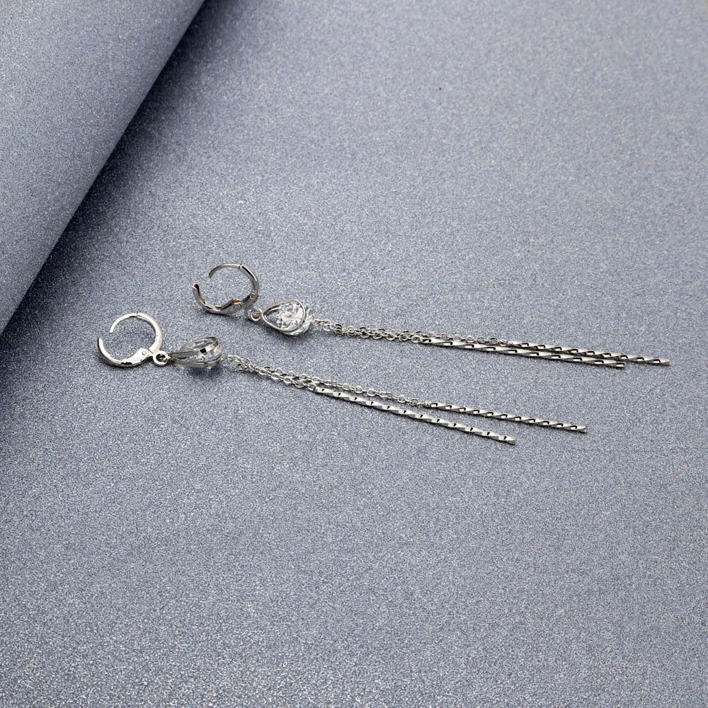 FINDYOU Long Tassels Drop Earrings For Women Water Shape Cubic Zirconia Dangle Fashion Jewelry Best Gift E0104 | Украшения и