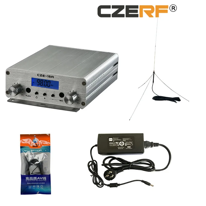 

CZE-15A 2w/15w Radio Station FM broadcast fm transmitter with 1/4 GP1 antenna 15 meters cable