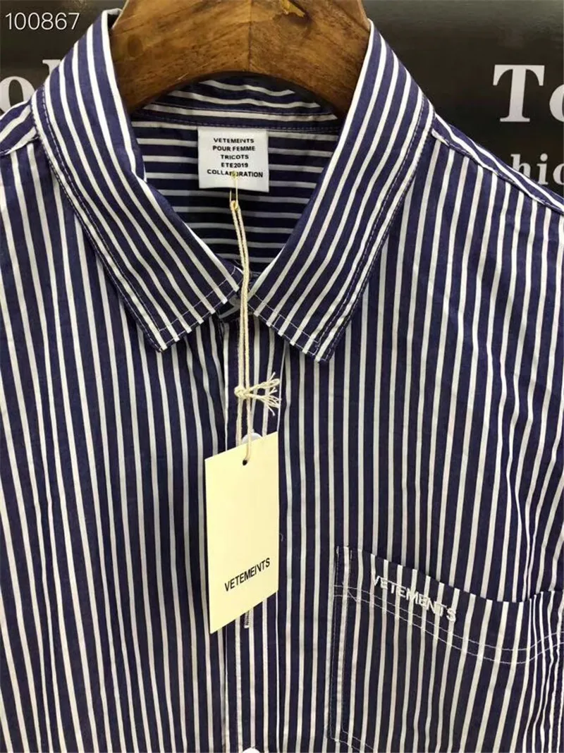 Рубашка с вышивкой для мужчин и женщин Свободная блуза в белую синюю полоску