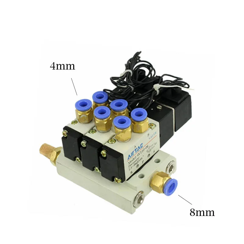 DC 12 V 24 V тройной Пневматический электромагнитный клапан 4V110-06 глушитель 4 мм 6 мм 8 мм 10 мм 12 мм быстрая цокольная основа набор AC 110 v 220 v 4V110 06 - Цвет: 4mm Fittings