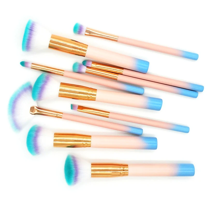 Набор профессиональных радужных кистей для макияжа с единорогом 10 шт.