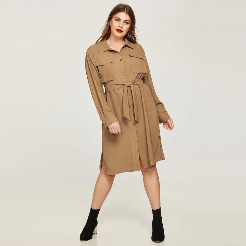 2019 модный отложной воротник женское платье большого размера Офисные женские