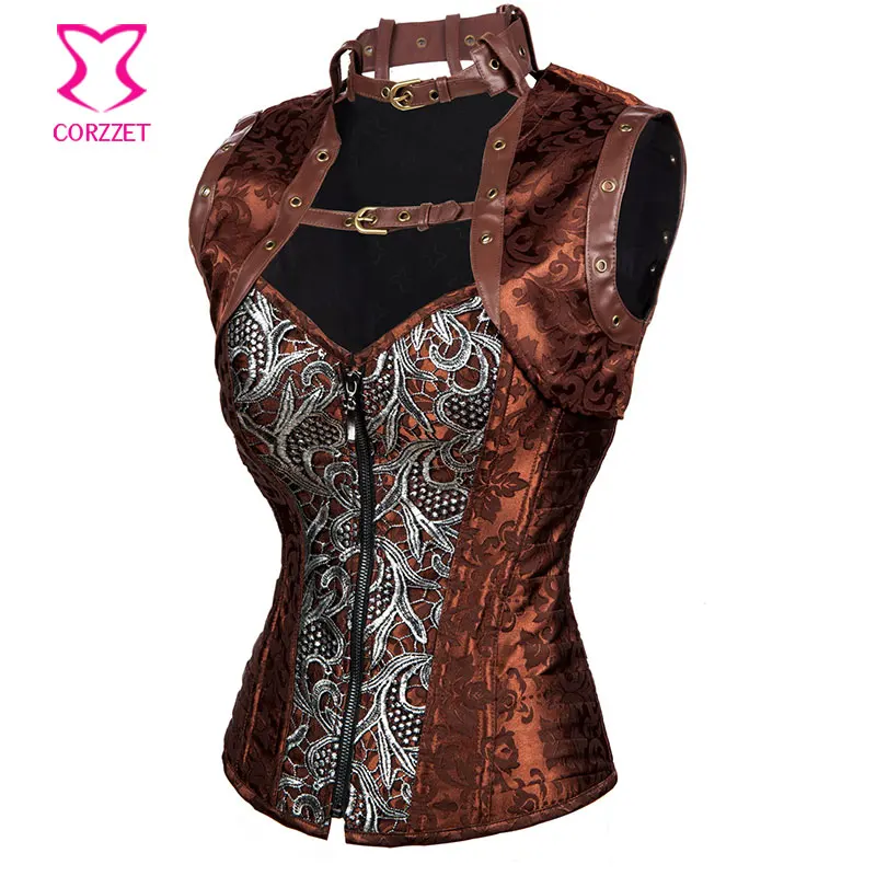 Женские корсеты на молнии коричневые Корсеты в стиле стимпанк готический корсет
