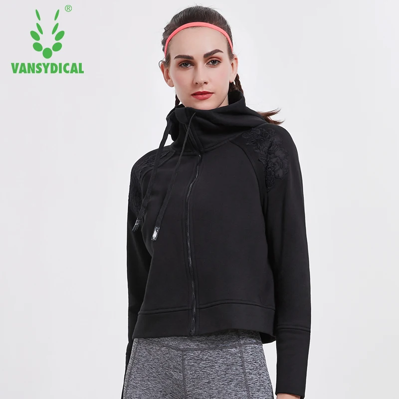 

Vansydical Winter Sports Running Yoga Jackets Tops Women's Zipper Embroidery Fitness Workout Hooded Windproof Sportswear