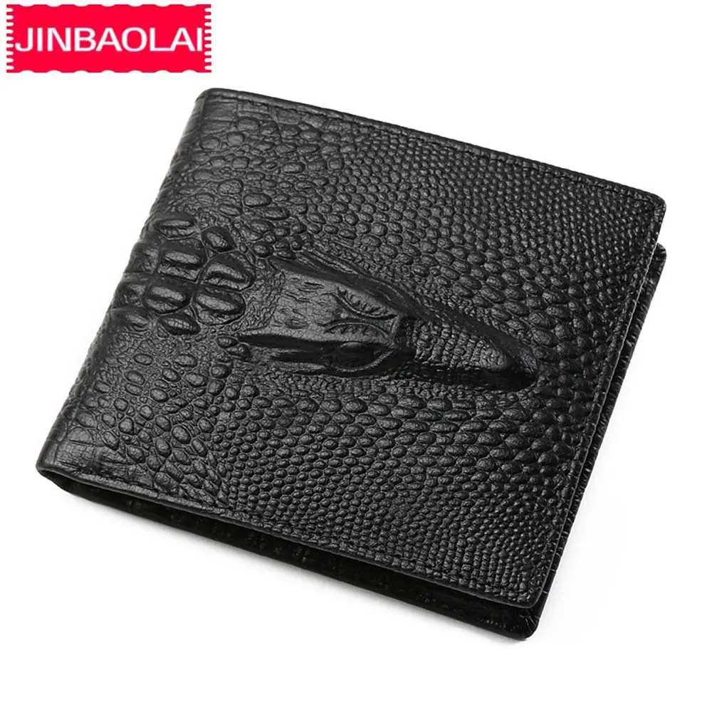 JINBAOLAI Crocodile Skin Men's Wallets Genuine Cow Leather Card Holder Coin Pocket Small Purse Vintage alligator Male | Багаж и сумки