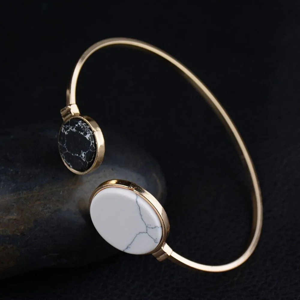G.YCX Vintage White Black Faux Marble Stone Paired Bracelets Geometric Round Gold Circle Best Friend Bracelet For Women Bijoux | Украшения