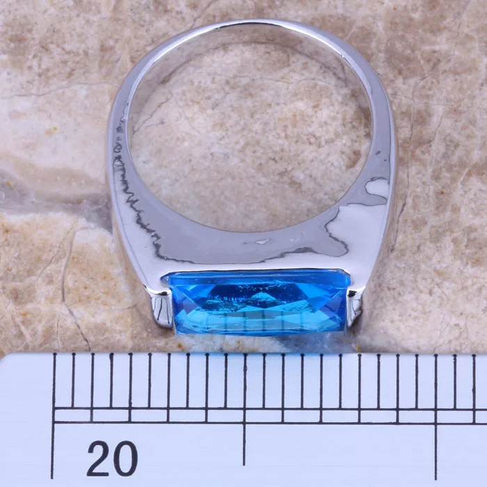Изящные голубой Цирконий Серебро Штампованные 925 Для женщин Jewelry Кольцо Размеры