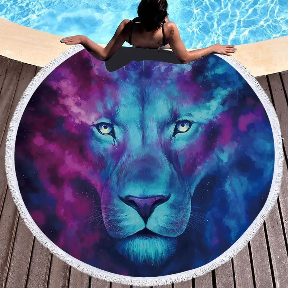 

Luxury Dream Lion Flower Swim Absorbent Large Round Microfiber Beach Towels Blanket Bath Towels for Adults Serviette De Plage