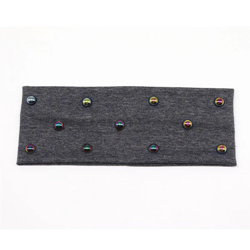 Dark Grey Multicolor Женский ободок на голову с жемчугом модные стразы эластичные плоские хлопковые эластичные повязки на голову для девочек повязка на голову ручной работы - Цвет: Dark Grey Multicolor